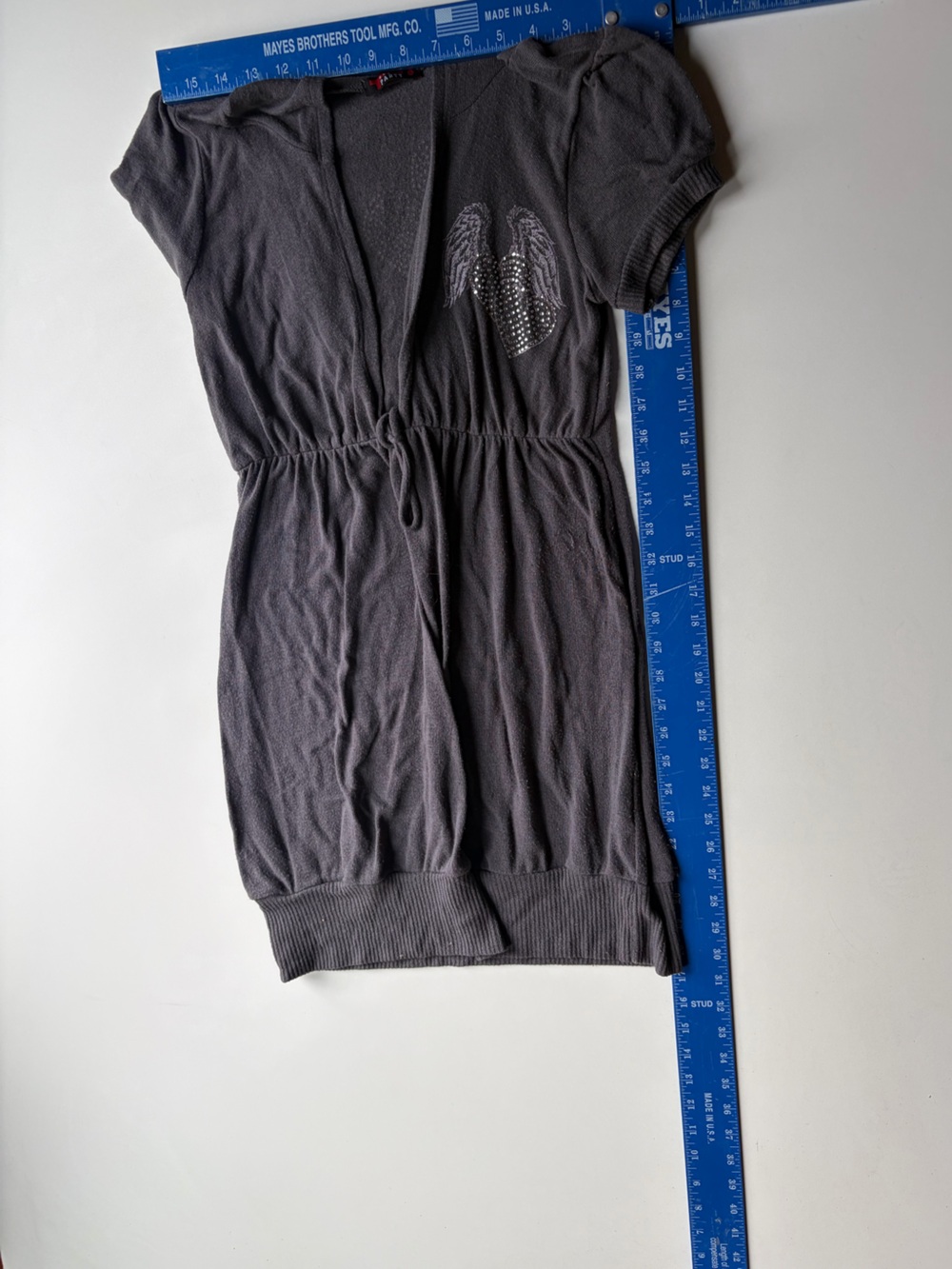 Y2K Gray Short Sleeve Knit Top or mini dress with Rhinestone Wing